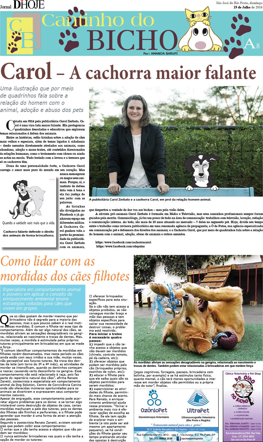 Carol Zerbato e Cachorra Carol no Jornal D'Hoje